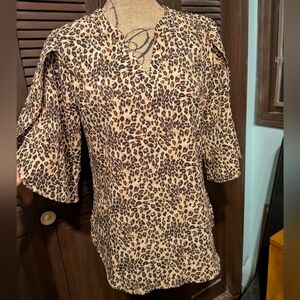 Leopard Print Women's 3/4 Peekaboo Sleeve Top
